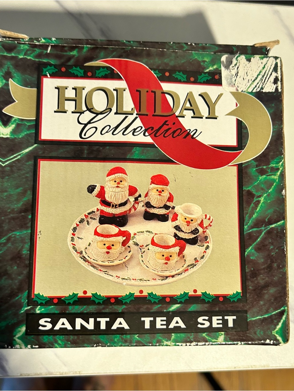 ⭐️ 5 for $25⭐️ C & F Miniature Santa Tea Set Resin Tree Holly Mini